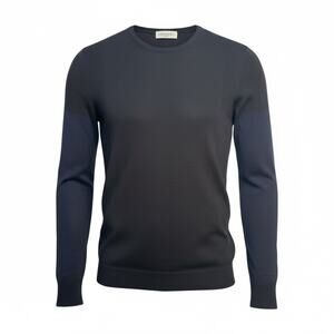 Piece D’Anarchive Silk Knit Sweater Top size XS Black w/ Navy Blue Sleeves Crew